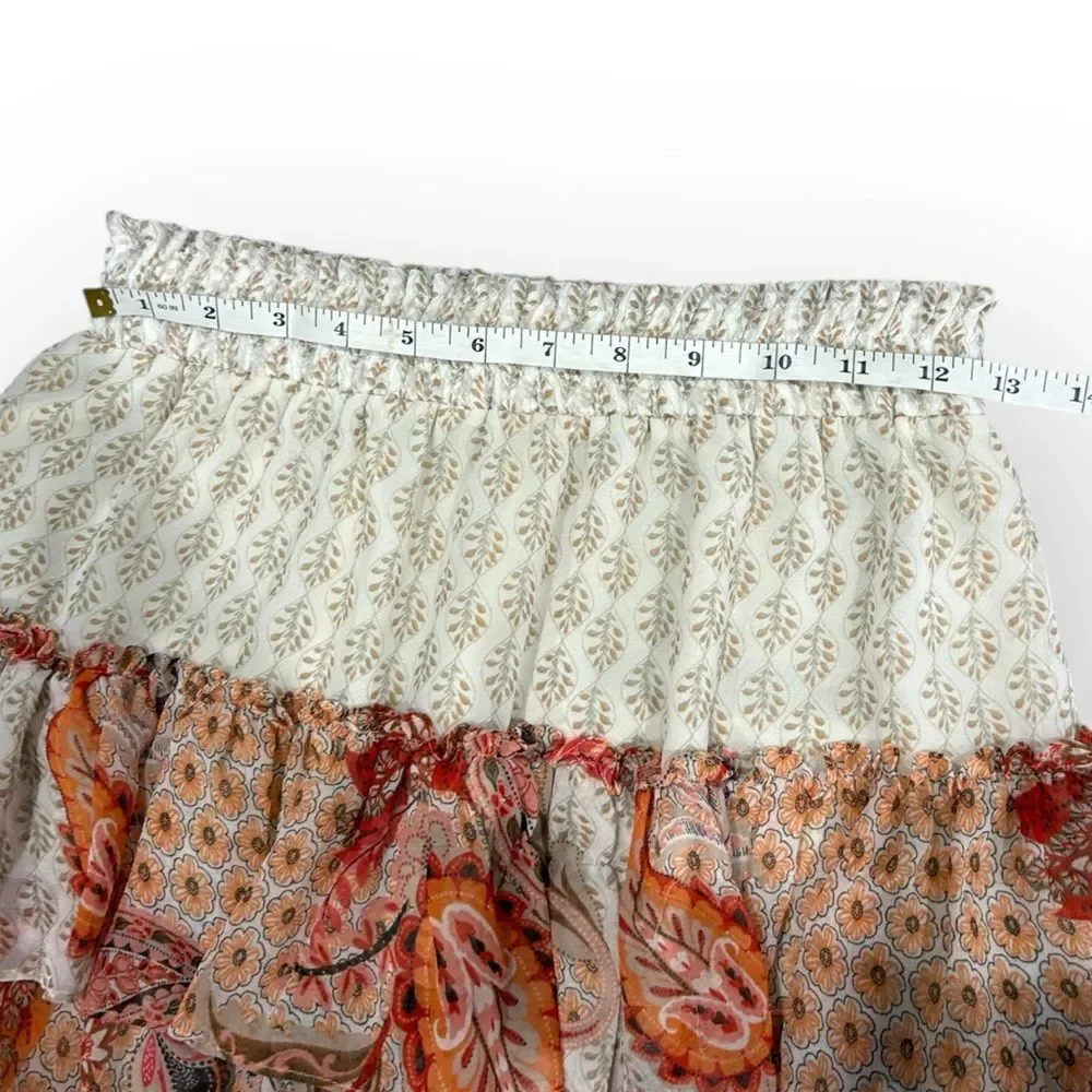 MISA Marina Tiered Ruffle Flirty Floral Flowy Skirt Size XS